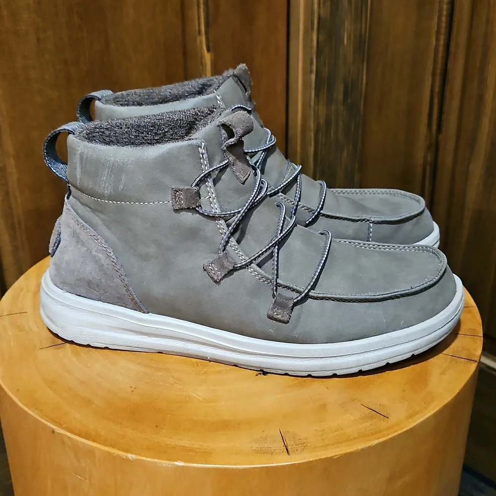 Hey Dude Eloise High Top Shoes Slip On Sneakers Grey Brown Taupe Size 7 Size 38 - Picture 2 of 16